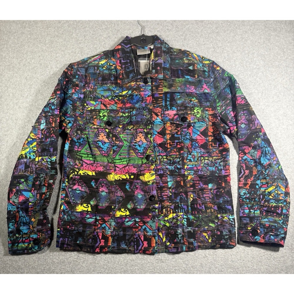 Chico's Additions Multicolor Denim Cotton Button-Up Jacket Size 0